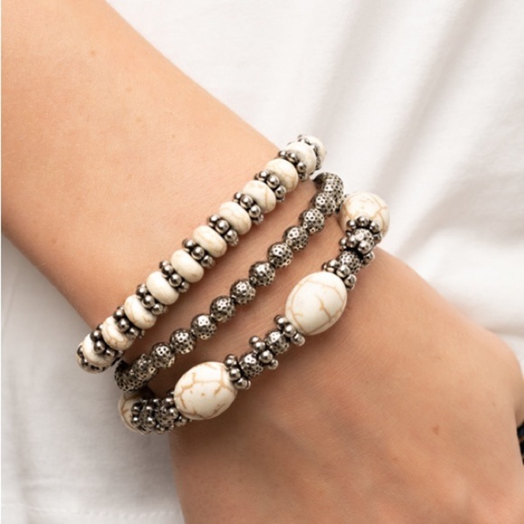 Take by SANDSTORM - White Stretchy Stone Bracelets Set - Picture 1 of 2